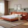 Christopher Knight Home Joplin Modern King Size Platform Bed Frame with Fabric Upholstered Headboard, Wooden King Size Bed Frame with Side Shelves, No Box Spring Needed, Easy Assembly, Orange(Orange)
