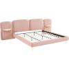 Christopher Knight Home Joplin Modern King Size Platform Bed Frame with Fabric Upholstered Headboard, Wooden King Size Bed Frame with Side Shelves, No Box Spring Needed, Easy Assembly, Orange(Pink)