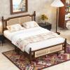 Christopher Knight Home Lucill Queen Size Bed Frame with Rattan Headboard Footboard, Pine Wood Platform Bed, Enhanced Support Feet, Vintage Design, Underbed Storage, Easy Assembly, Espresso Brown(Walnut)