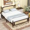 Christopher Knight Home Lucill Queen Size Bed Frame with Rattan Headboard Footboard, Pine Wood Platform Bed, Enhanced Support Feet, Vintage Design, Underbed Storage, Easy Assembly, Espresso Brown(Espresso)