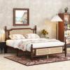 Christopher Knight Home Lucill Queen Size Bed Frame with Rattan Headboard Footboard, Pine Wood Platform Bed, Enhanced Support Feet, Vintage Design, Underbed Storage, Easy Assembly, Espresso Brown(Walnut)