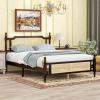 Christopher Knight Home Lucill Queen Size Bed Frame with Rattan Headboard Footboard, Pine Wood Platform Bed, Enhanced Support Feet, Vintage Design, Underbed Storage, Easy Assembly, Espresso Brown(Espresso)