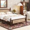 Christopher Knight Home Lucill Queen Size Bed Frame with Rattan Headboard Footboard, Pine Wood Platform Bed, Enhanced Support Feet, Vintage Design, Underbed Storage, Easy Assembly, Espresso Brown(Walnut)
