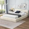 Christopher Knight Home Nahat Full Size Upholstered Platform Bed, Faux Leather Bed Frame and Headboard, Wood Bed Support and Slat, Stylish Fully Mattress Foundation, No Box Spring Needed, Beige