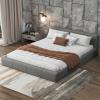 Christopher Knight Home Nahat Queen Size Upholstered Platform Bed, Faux Leather Bed Frame and Headboard, Wood Bed Support and Slat, Stylish Fully Mattress Foundation, No Box Spring Needed, Beige(Grey)