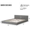 Christopher Knight Home Nahat Queen Size Upholstered Platform Bed, Faux Leather Bed Frame and Headboard, Wood Bed Support and Slat, Stylish Fully Mattress Foundation, No Box Spring Needed, Beige(Grey)