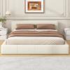 Christopher Knight Home Nahat Queen Size Upholstered Platform Bed, Faux Leather Bed Frame and Headboard, Wood Bed Support and Slat, Stylish Fully Mattress Foundation, No Box Spring Needed, Beige(Beige)