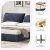 Christopher Knight Home Olimo Upholstered King Bed, Soft Fabric King Headboard and Bed Frame, Two Large Adjustable Pillows, Slats Panel Support, No Spring Box Needed, Easy Assembly, 800lbs Beige(Dark Blue)