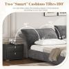 Christopher Knight Home Olimo Upholstered King Bed, Soft Fabric King Headboard and Bed Frame, Two Large Adjustable Pillows, Slats Panel Support, No Spring Box Needed, Easy Assembly, 800lbs Beige(Grey)