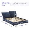 Christopher Knight Home Olimo Upholstered King Bed, Soft Fabric King Headboard and Bed Frame, Two Large Adjustable Pillows, Slats Panel Support, No Spring Box Needed, Easy Assembly, 800lbs Beige(Dark Blue)