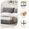 Christopher Knight Home Olimo Upholstered King Bed, Soft Fabric King Headboard and Bed Frame, Two Large Adjustable Pillows, Slats Panel Support, No Spring Box Needed, Easy Assembly, 800lbs Beige(Grey)