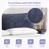 Christopher Knight Home Olimo Upholstered King Bed, Soft Fabric King Headboard and Bed Frame, Two Large Adjustable Pillows, Slats Panel Support, No Spring Box Needed, Easy Assembly, 800lbs Beige(Dark Blue)