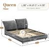 Christopher Knight Home Olimo Upholstered King Bed, Soft Fabric King Headboard and Bed Frame, Two Large Adjustable Pillows, Slats Panel Support, No Spring Box Needed, Easy Assembly, 800lbs Beige(Grey)