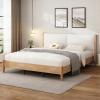Christopher Knight Home Raven Modern Queen Size Bed Frame with Upholstered Headboard, Natural Wood Queen Size Platform Bed Frame and Headboard, No Box Spring Needed, Easy Assembly, White+Natural(California King)