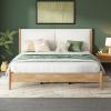 Christopher Knight Home Raven Modern Queen Size Bed Frame with Upholstered Headboard, Natural Wood Queen Size Platform Bed Frame and Headboard, No Box Spring Needed, Easy Assembly, White+Natural(King (U.S. Standard))