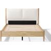Christopher Knight Home Raven Modern Queen Size Bed Frame with Upholstered Headboard, Natural Wood Queen Size Platform Bed Frame and Headboard, No Box Spring Needed, Easy Assembly, White+Natural(Queen (U.S. Standard))