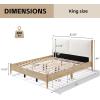 Christopher Knight Home Raven Modern Queen Size Bed Frame with Upholstered Headboard, Natural Wood Queen Size Platform Bed Frame and Headboard, No Box Spring Needed, Easy Assembly, White+Natural(King (U.S. Standard))
