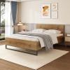 Christopher Knight Home Skyles Wood King Size Bed, MDF King Size Headboard, Platform Bed, MDF Headboard and Footboard, Wood and Iron Frame, Slat Panel Support, Easy Assembly, 650lbs Natural+Black(Queen)