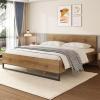 Christopher Knight Home Skyles Wood King Size Bed, MDF King Size Headboard, Platform Bed, MDF Headboard and Footboard, Wood and Iron Frame, Slat Panel Support, Easy Assembly, 650lbs Natural+Black(King)