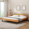 Christopher Knight Home Skyles Wood Queen Size Bed, Slat Panel Queen Size Headboard, Pine Wood Platform Bed, Open Back Headboard, Iron Legs, No Box Spring Needed, Easy Assembly, 650lbs Natural+Black(King)