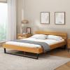 Christopher Knight Home Skyles Wood Queen Size Bed, Slat Panel Queen Size Headboard, Pine Wood Platform Bed, Open Back Headboard, Iron Legs, No Box Spring Needed, Easy Assembly, 650lbs Natural+Black(Queen)