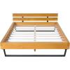 Christopher Knight Home Skyles Wood Queen Size Bed, Slat Panel Queen Size Headboard, Pine Wood Platform Bed, Open Back Headboard, Iron Legs, No Box Spring Needed, Easy Assembly, 650lbs Natural+Black(Queen)
