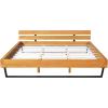 Christopher Knight Home Skyles Wood Queen Size Bed, Slat Panel Queen Size Headboard, Pine Wood Platform Bed, Open Back Headboard, Iron Legs, No Box Spring Needed, Easy Assembly, 650lbs Natural+Black(King)