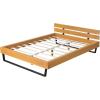 Christopher Knight Home Skyles Wood Queen Size Bed, Slat Panel Queen Size Headboard, Pine Wood Platform Bed, Open Back Headboard, Iron Legs, No Box Spring Needed, Easy Assembly, 650lbs Natural+Black(Queen)