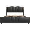 Christopher Knight Home Svanta King Size Upholstered Bed Frame, Modern Faux Leather Bed Frame with Wingback Headboard, Upholstered Platform Bed with Wavy Footboard, No Spring Box Needed, Antique Blue(Black)