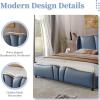 Christopher Knight Home Svanta King Size Upholstered Bed Frame, Modern Faux Leather Bed Frame with Wingback Headboard, Upholstered Platform Bed with Wavy Footboard, No Spring Box Needed, Antique Blue(Antique Blue)
