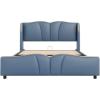 Christopher Knight Home Svanta King Size Upholstered Bed Frame, Modern Faux Leather Bed Frame with Wingback Headboard, Upholstered Platform Bed with Wavy Footboard, No Spring Box Needed, Antique Blue(Antique Blue)