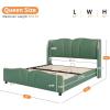 Christopher Knight Home Svanta King Size Upholstered Bed Frame, Modern Faux Leather Bed Frame with Wingback Headboard, Upholstered Platform Bed with Wavy Footboard, No Spring Box Needed, Antique Blue(Dark Green)