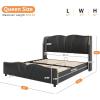 Christopher Knight Home Svanta King Size Upholstered Bed Frame, Modern Faux Leather Bed Frame with Wingback Headboard, Upholstered Platform Bed with Wavy Footboard, No Spring Box Needed, Antique Blue(Black)