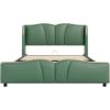 Christopher Knight Home Svanta King Size Upholstered Bed Frame, Modern Faux Leather Bed Frame with Wingback Headboard, Upholstered Platform Bed with Wavy Footboard, No Spring Box Needed, Antique Blue(Dark Green)