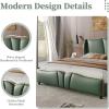 Christopher Knight Home Svanta King Size Upholstered Bed Frame, Modern Faux Leather Bed Frame with Wingback Headboard, Upholstered Platform Bed with Wavy Footboard, No Spring Box Needed, Antique Blue(Dark Green)
