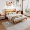 Christopher Knight Home Tamken Mid Century Modern Queen Bed Frame with Headboard, Rubber Wood Platform Bed Frame, Solid and Stable Bedframe, Slats Panel Support, No Box Spring Needed, Natural(Queen Size)