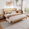 Christopher Knight Home Tamken Mid Century Modern Queen Bed Frame with Headboard, Rubber Wood Platform Bed Frame, Solid and Stable Bedframe, Slats Panel Support, No Box Spring Needed, Natural(King Size)