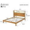Christopher Knight Home Tamken Mid Century Modern Queen Bed Frame with Headboard, Rubber Wood Platform Bed Frame, Solid and Stable Bedframe, Slats Panel Support, No Box Spring Needed, Natural(Queen Size)