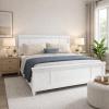 Christopher Knight Home Todie Modern Queen Size Bed Frame with Headboard, Wooden Queen Size Platform Bed Frame, Farmhouse Queen Size Bed Set, No Box Spring Needed, Easy Assembly, White(King (U.S. Standard))