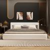 Christopher Knight Home Bettine Velvet King Size Headboard and Bed Frame, Rectangular King Size Bed, Upholstered Headboard, Slats Panel Support Platform, No Box Spring Needed, Easy Assembly, White(King)