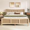 Christopher Knight Home Freda Boho Wooden Queen Bed Frame with Headboard, Rectangular Queen Size Bed Frame with Natural Rattan Adjustable Headboard, Platform Bed Frame, No Box Spring Needed, Brown