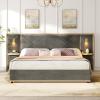 Christopher Knight Home Harley Upholstered King Size Bed Frame with LED Lights and Side Panels, Velvet Bed Frame King Size with Headboard, Wooden Slats, Easy Assembly, No Box Spring Needed, Beige(Grey)