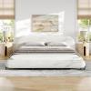 Christopher Knight Home Hazel Boucle King Size Bed Frame and Headboard, Upholstered King Size Bed, Round Curve Headboard, Solid Wood and Steel Support, No Box Spring Needed, Easy Assembly, White(King)