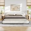 Christopher Knight Home Hazel Boucle King Size Bed Frame and Headboard, Upholstered King Size Bed, Round Curve Headboard, Solid Wood and Steel Support, No Box Spring Needed, Easy Assembly, White(Queen)
