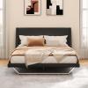 Christopher Knight Home Hudley Faux Leather Queen Size Bed Frame with Headboard, PU Queen Size Platform Bed Frame with Metal Leg, Noise-Free Wooden Slat Support, No Box Spring Needed, White(Black)
