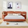 Christopher Knight Home Joplin Modern King Size Platform Bed Frame with Fabric Upholstered Headboard, Wooden King Size Bed Frame with Side Shelves, No Box Spring Needed, Easy Assembly, Orange(Orange)