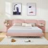 Christopher Knight Home Joplin Modern King Size Platform Bed Frame with Fabric Upholstered Headboard, Wooden King Size Bed Frame with Side Shelves, No Box Spring Needed, Easy Assembly, Orange(Pink)