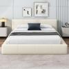 Christopher Knight Home Nahat Full Size Upholstered Platform Bed, Faux Leather Bed Frame and Headboard, Wood Bed Support and Slat, Stylish Fully Mattress Foundation, No Box Spring Needed, Beige