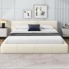 Christopher Knight Home Nahat Queen Size Upholstered Platform Bed, Faux Leather Bed Frame and Headboard, Wood Bed Support and Slat, Stylish Fully Mattress Foundation, No Box Spring Needed, Beige(Beige)