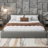 Christopher Knight Home Nahat Queen Size Upholstered Platform Bed, Faux Leather Bed Frame and Headboard, Wood Bed Support and Slat, Stylish Fully Mattress Foundation, No Box Spring Needed, Beige(Grey)